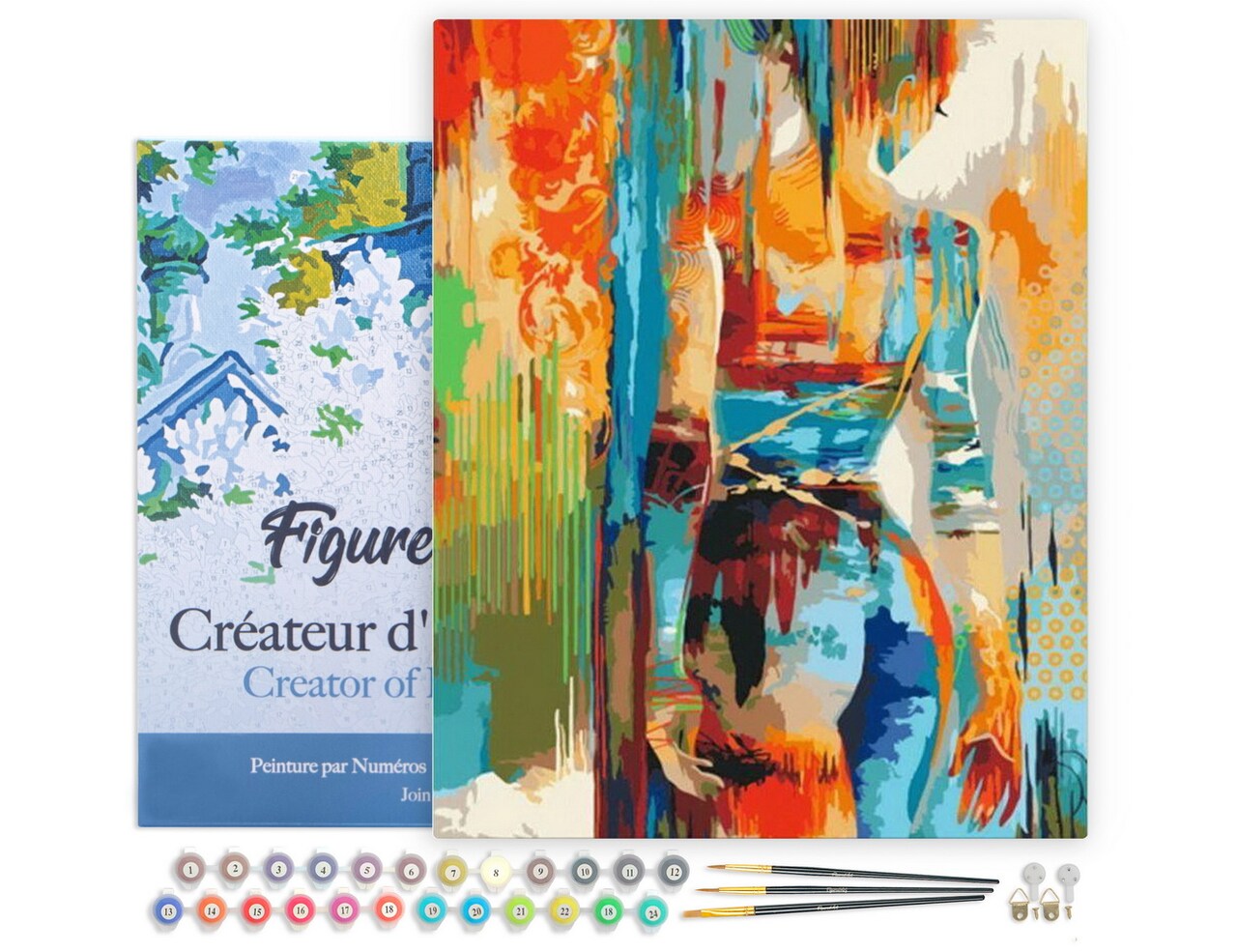 Figured'Art Paint by Numbers Kit for Adults with Frame Beauty in colours 16"x20" - Craft Art Painting DIY Kit Canvas Already Stretched on a Wooden Frame